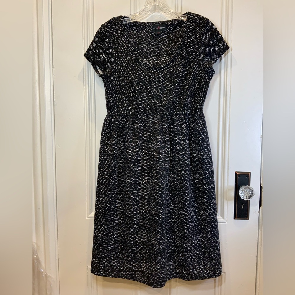 Stork & Babe Black Heathered Capped Sleeved Maternity Dress - Size M